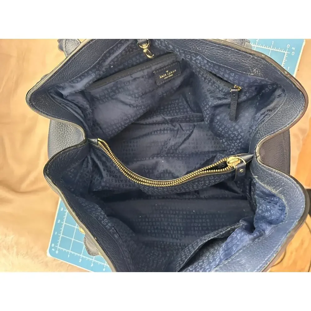 Kate Spade Cobble Hill Leslie Large Leather Purse Tote Navy Blue Gold Hardware
